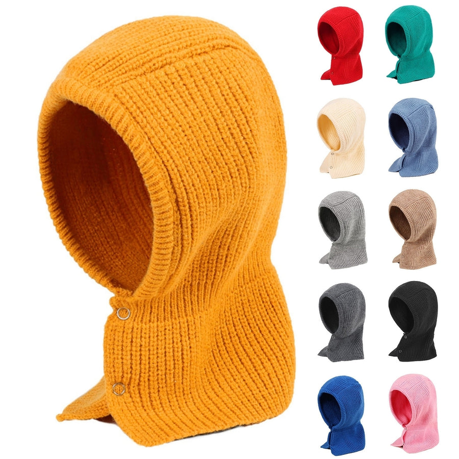 Solid Color Ear Protection Elastic Knitted Scarf Hat Unisex Buttons Knitted Warm Neck Collar Cap Fashion Accessories Image 1