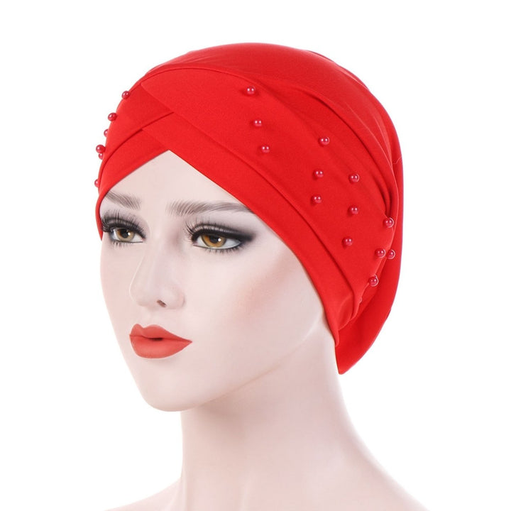 Women Hat Beads Cross Style Solid Color Stretchy Headgear Brimless Headwrap Indian Cap Fashion Accessories Image 1