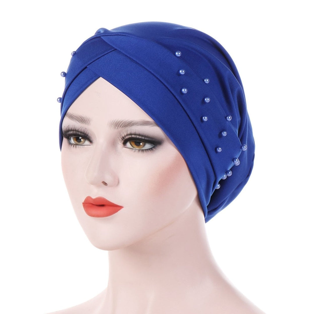 Women Hat Beads Cross Style Solid Color Stretchy Headgear Brimless Headwrap Indian Cap Fashion Accessories Image 1