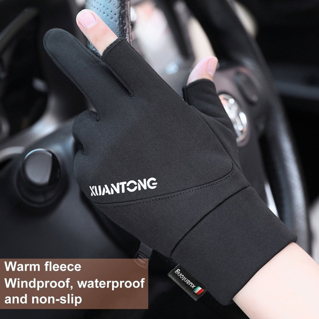 1 Pair Thicken Winter Gloves Windproof Keep Warm Wear-resistant Two Fingers Exposed Cold Protection Outdoor Motorcycle Image 1