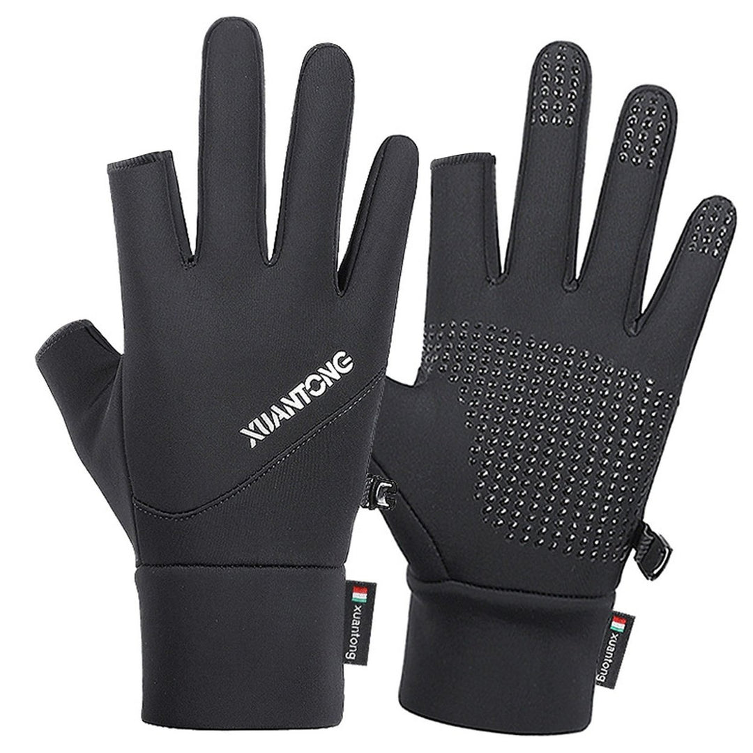 1 Pair Thicken Winter Gloves Windproof Keep Warm Wear-resistant Two Fingers Exposed Cold Protection Outdoor Motorcycle Image 2