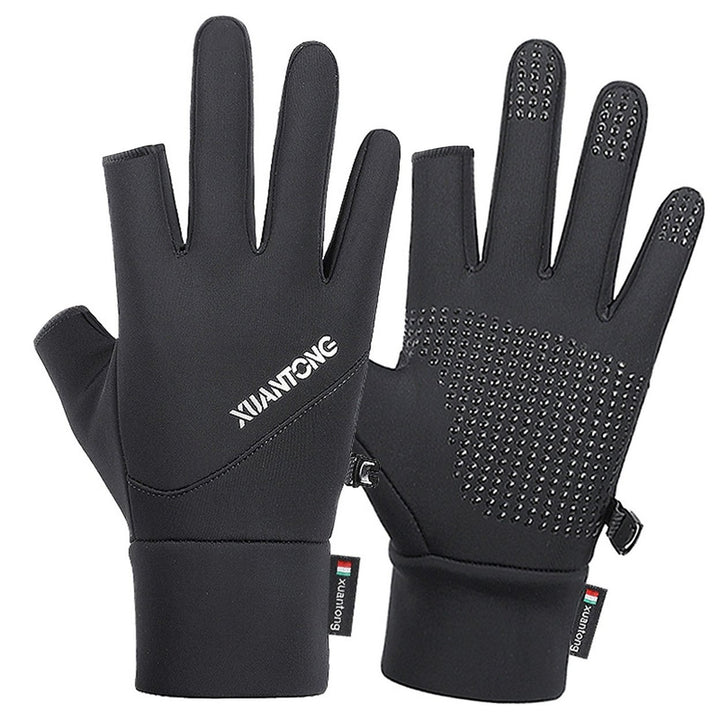 1 Pair Thicken Winter Gloves Windproof Keep Warm Wear-resistant Two Fingers Exposed Cold Protection Outdoor Motorcycle Image 1