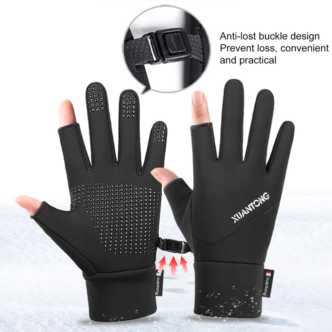 1 Pair Thicken Winter Gloves Windproof Keep Warm Wear-resistant Two Fingers Exposed Cold Protection Outdoor Motorcycle Image 6