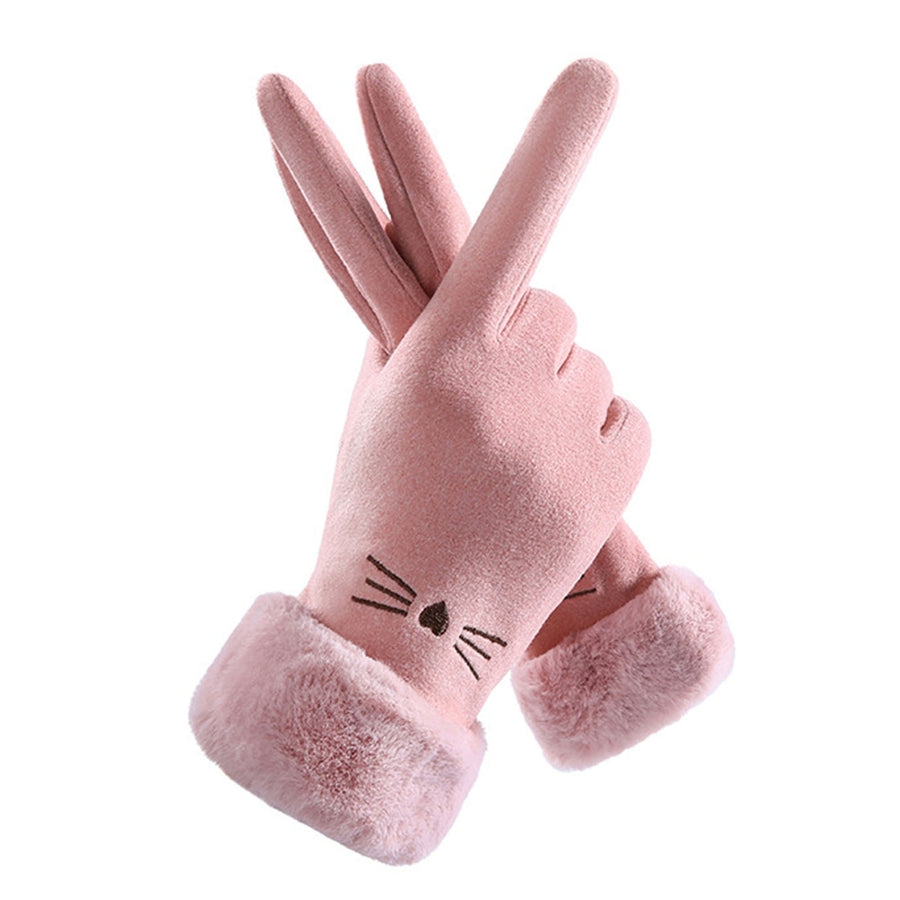 1 Pair Thickened Plush Lining Cartoon Pattern Windproof Driving Gloves Fluffy Cuffs Touch Screen Driving Gloves Hand Image 1