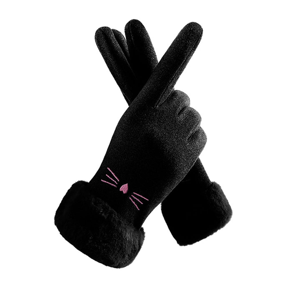 1 Pair Thickened Plush Lining Cartoon Pattern Windproof Driving Gloves Fluffy Cuffs Touch Screen Driving Gloves Hand Image 2