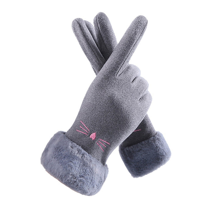 1 Pair Thickened Plush Lining Cartoon Pattern Windproof Driving Gloves Fluffy Cuffs Touch Screen Driving Gloves Hand Image 4