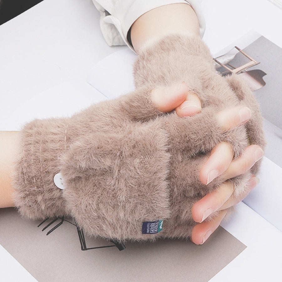 1 Pair Women Gloves Keep Warm Breathable Soft Comfortable Solid Color Half Fingers Fuzzy Plush Anti-pilling Women Image 1