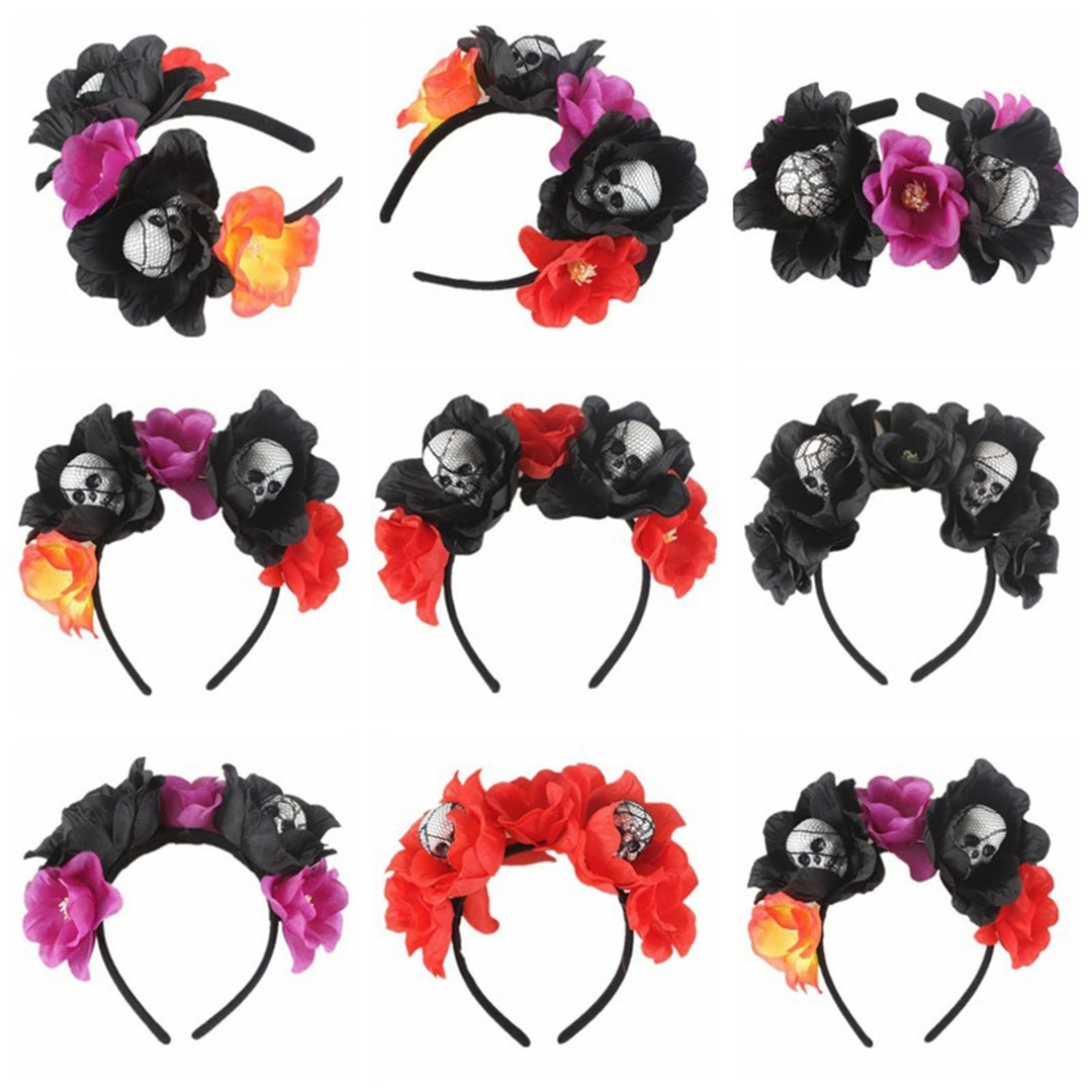 Halloween Headband Clothing Matching Fabric Foam Skull Black Flower Headband for Festival Image 1