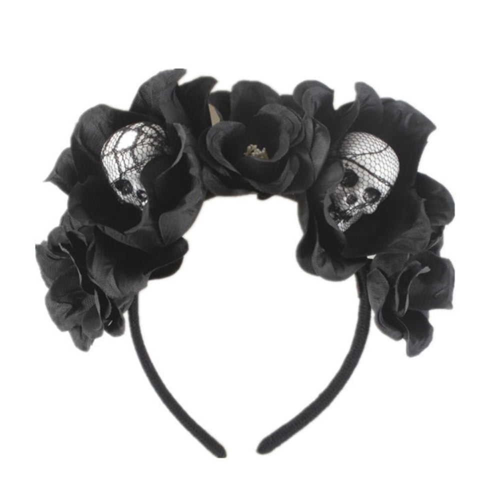 Halloween Headband Clothing Matching Fabric Foam Skull Black Flower Headband for Festival Image 2