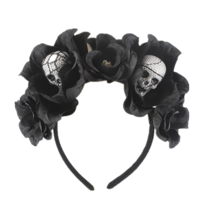 Halloween Headband Clothing Matching Fabric Foam Skull Black Flower Headband for Festival Image 1