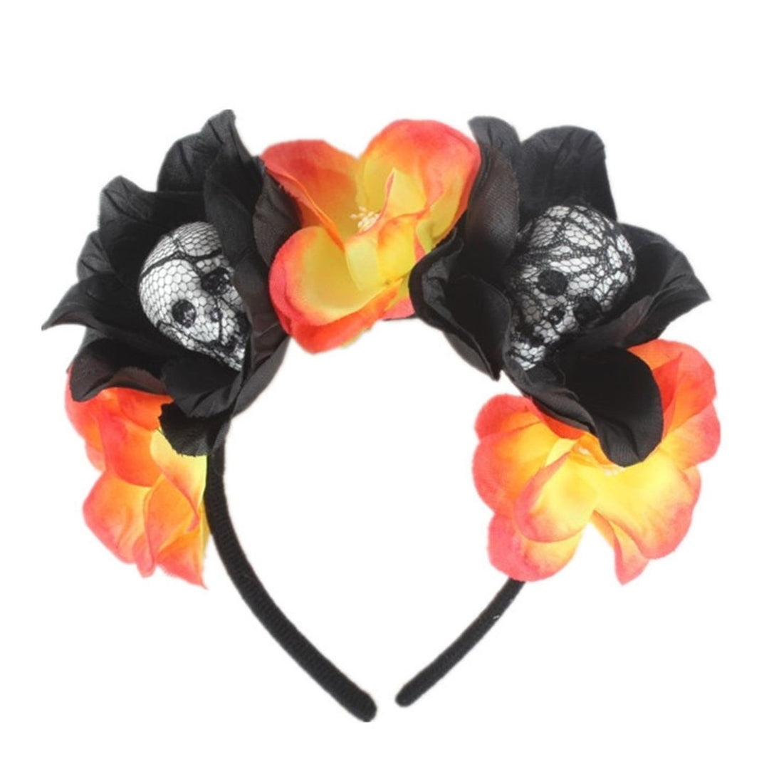 Halloween Headband Clothing Matching Fabric Foam Skull Black Flower Headband for Festival Image 1