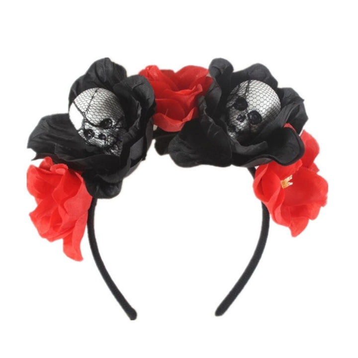 Halloween Headband Clothing Matching Fabric Foam Skull Black Flower Headband for Festival Image 4