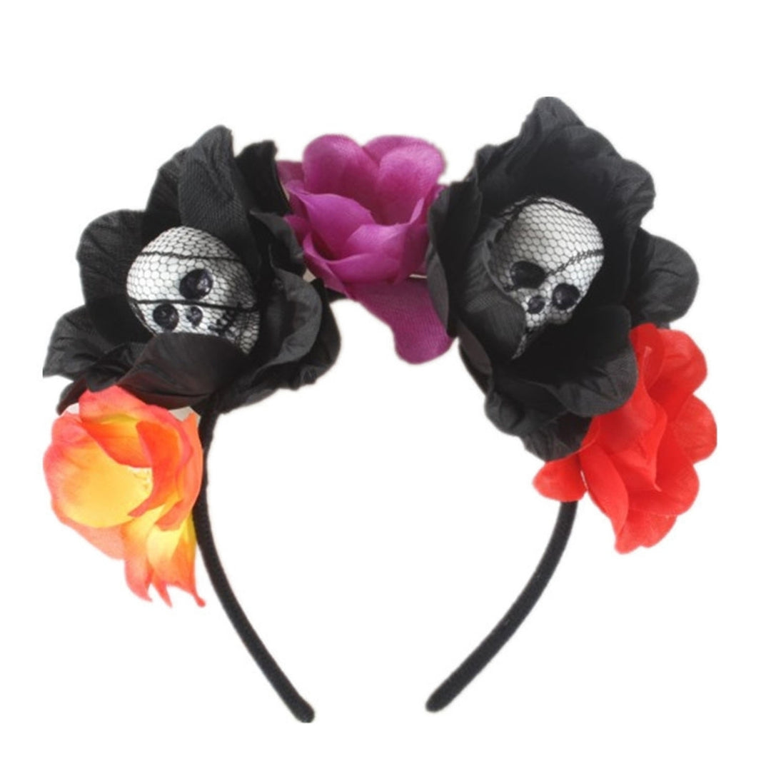 Halloween Headband Clothing Matching Fabric Foam Skull Black Flower Headband for Festival Image 6