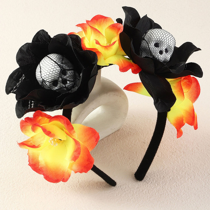 Halloween Headband Clothing Matching Fabric Foam Skull Black Flower Headband for Festival Image 8
