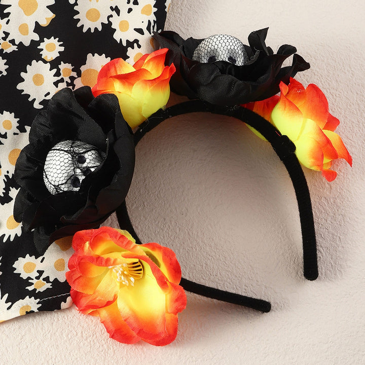 Halloween Headband Clothing Matching Fabric Foam Skull Black Flower Headband for Festival Image 9