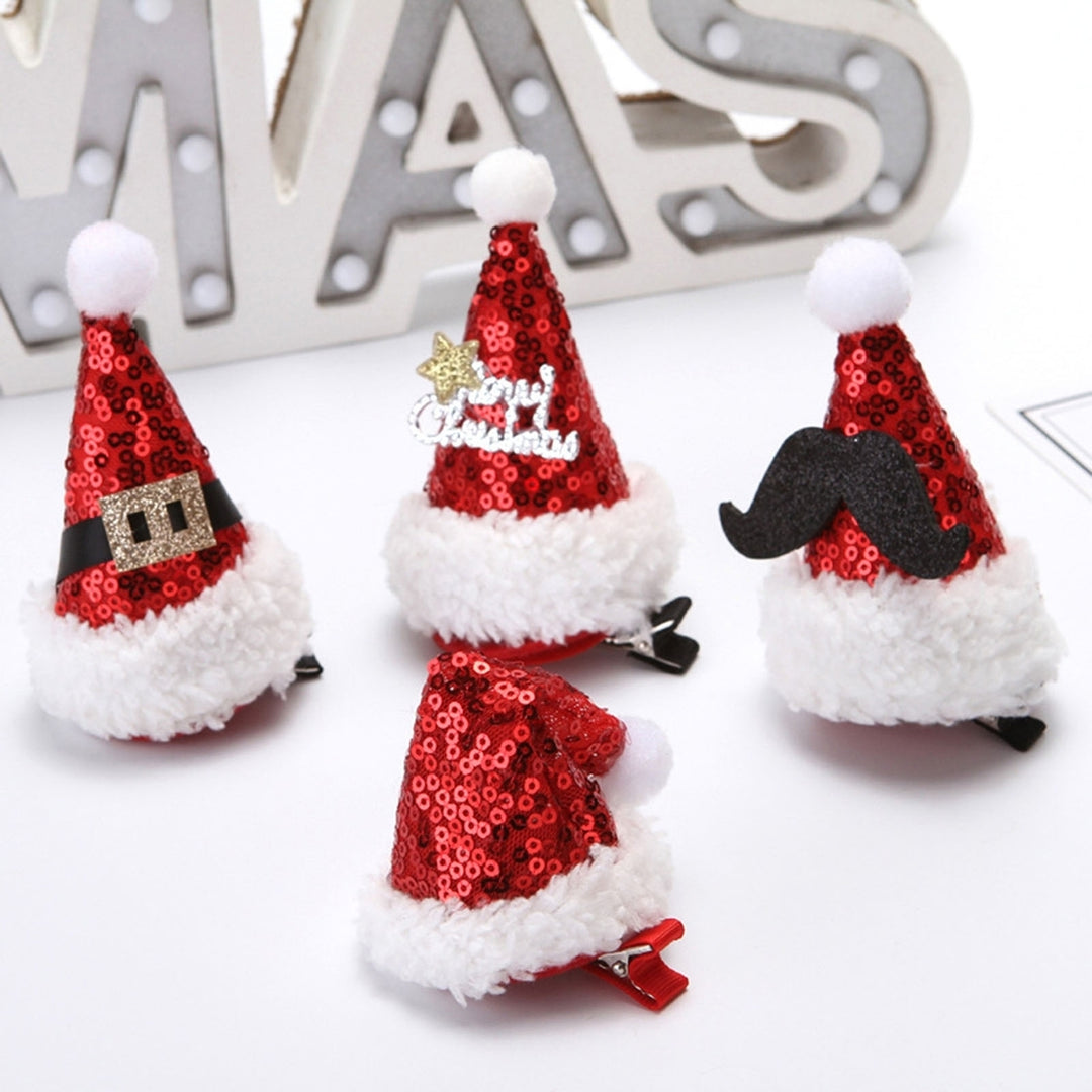 Christmas Hair Clip Xmas Hat Shape Shining Mini Size Stainless Different Styles Fix Hair Shiny Sequin Cartoon Kids Image 1