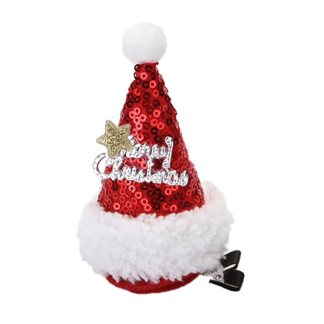 Christmas Hair Clip Xmas Hat Shape Shining Mini Size Stainless Different Styles Fix Hair Shiny Sequin Cartoon Kids Image 3