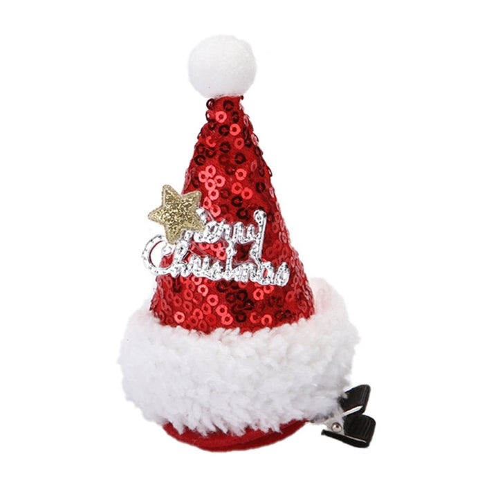 Christmas Hair Clip Xmas Hat Shape Shining Mini Size Stainless Different Styles Fix Hair Shiny Sequin Cartoon Kids Image 1