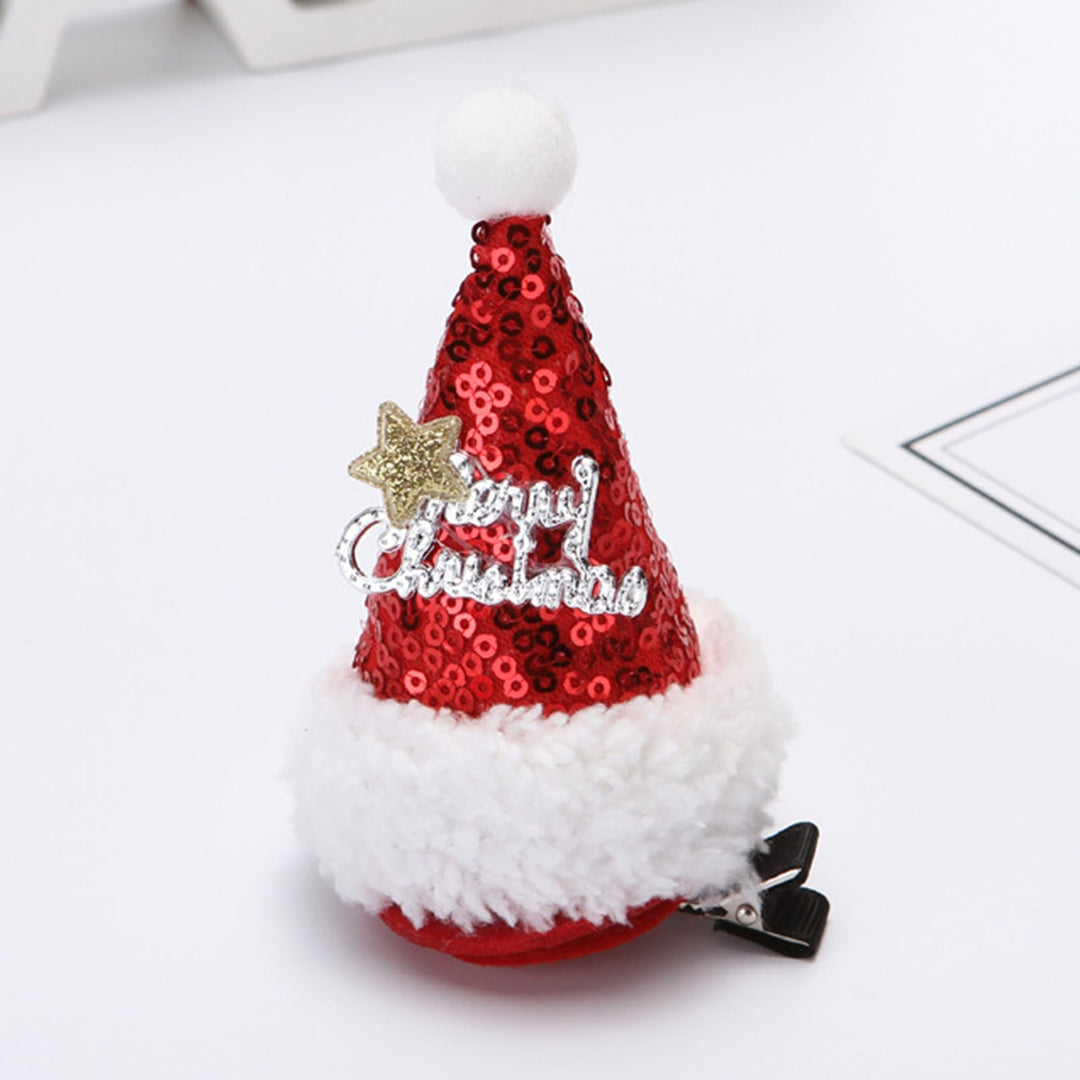 Christmas Hair Clip Xmas Hat Shape Shining Mini Size Stainless Different Styles Fix Hair Shiny Sequin Cartoon Kids Image 10