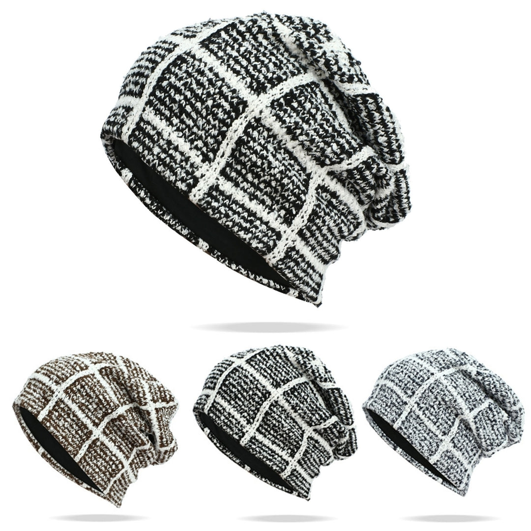 Winter Beanie Unisex Anti-shrink Soft Breathable Decorative Protect Head Square Pattern High Elasticity Autumn Skull Image 1