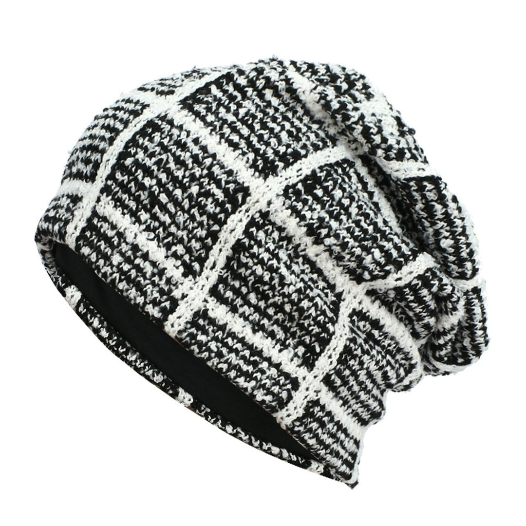 Winter Beanie Unisex Anti-shrink Soft Breathable Decorative Protect Head Square Pattern High Elasticity Autumn Skull Image 1