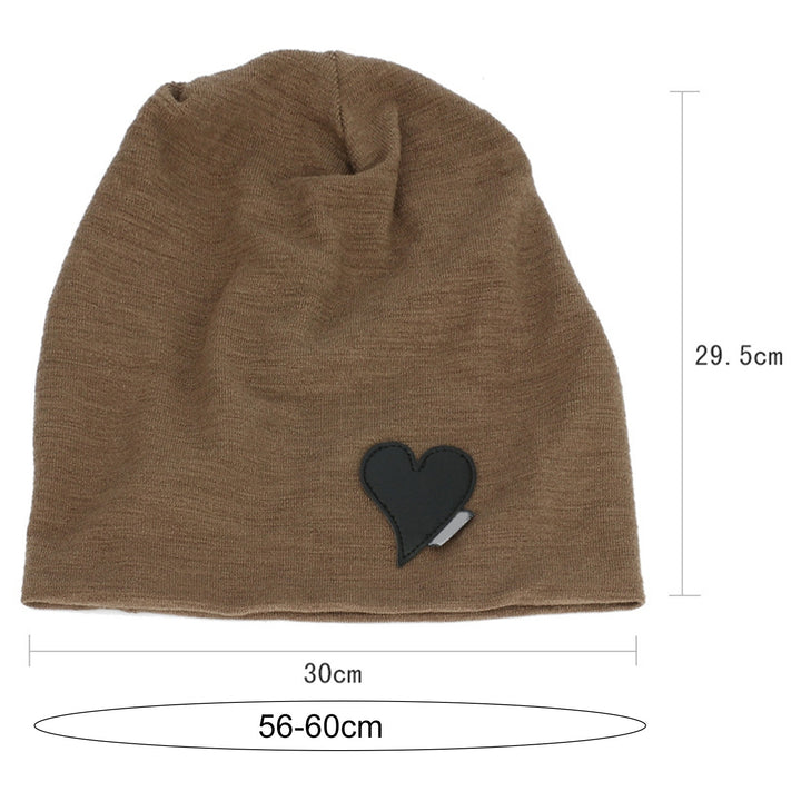 Ear Flap Thick Brimless Windproof Beanie Hat Women Heart Print Riding Knitted Skull Beanie Cap Costume Accessories Image 9