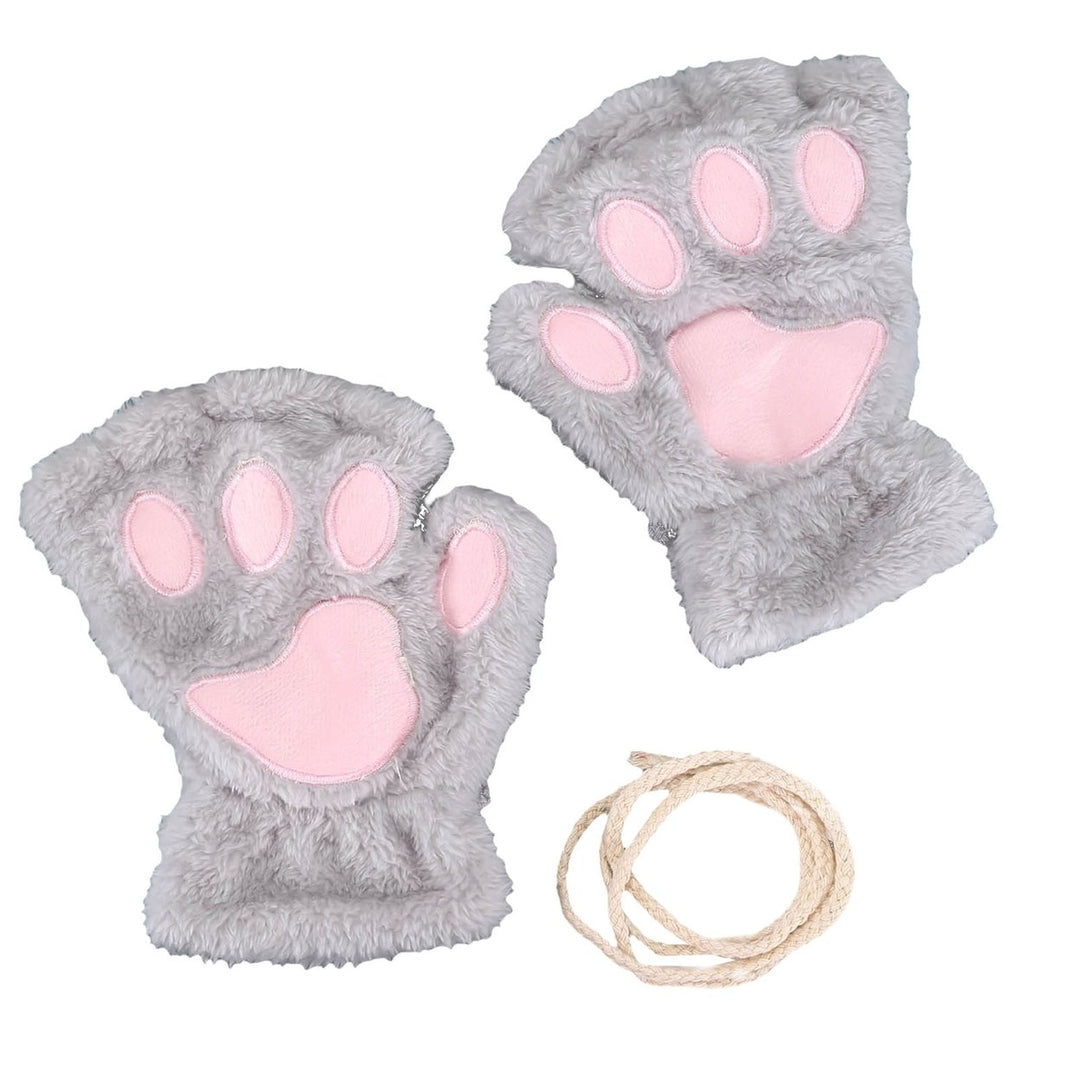 1 Pair Women Gloves Fluffy Half Finger Gifts Thickened Fingerless Keep Warm Comfortable Cartoon Bear Cat Paw Girls Plush Image 1