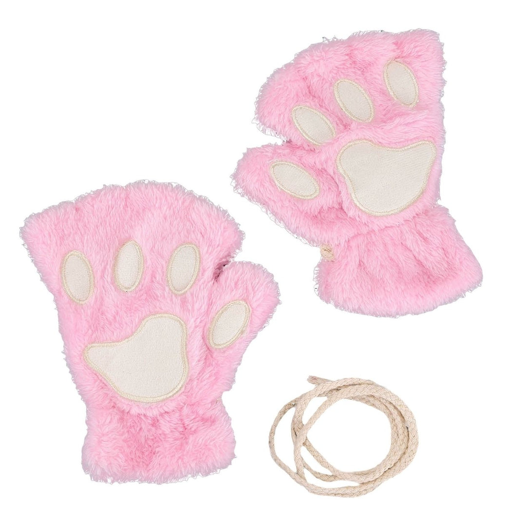 1 Pair Women Gloves Fluffy Half Finger Gifts Thickened Fingerless Keep Warm Comfortable Cartoon Bear Cat Paw Girls Plush Image 1