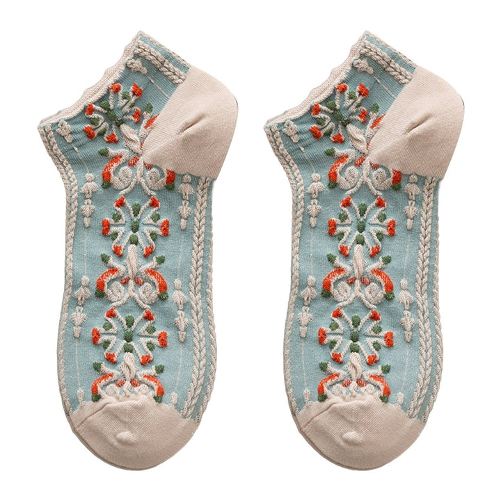 1 Pair Low Cut Socks Retro Embroidery Anti-pilling Non-slip Super Soft Stretchy Decorative Cotton Cute Women No Show Image 1