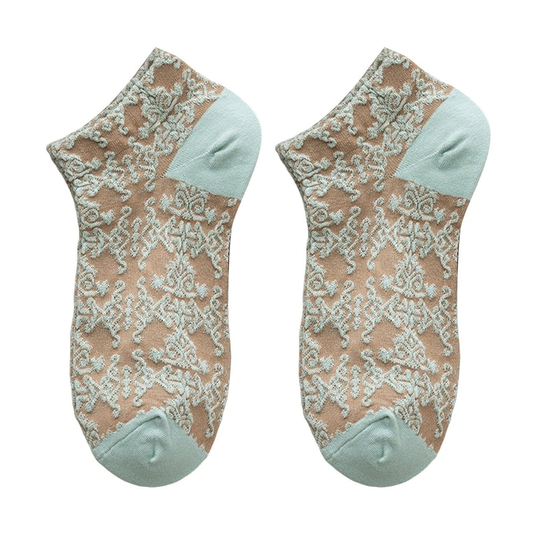 1 Pair Low Cut Socks Retro Embroidery Anti-pilling Non-slip Super Soft Stretchy Decorative Cotton Cute Women No Show Image 1