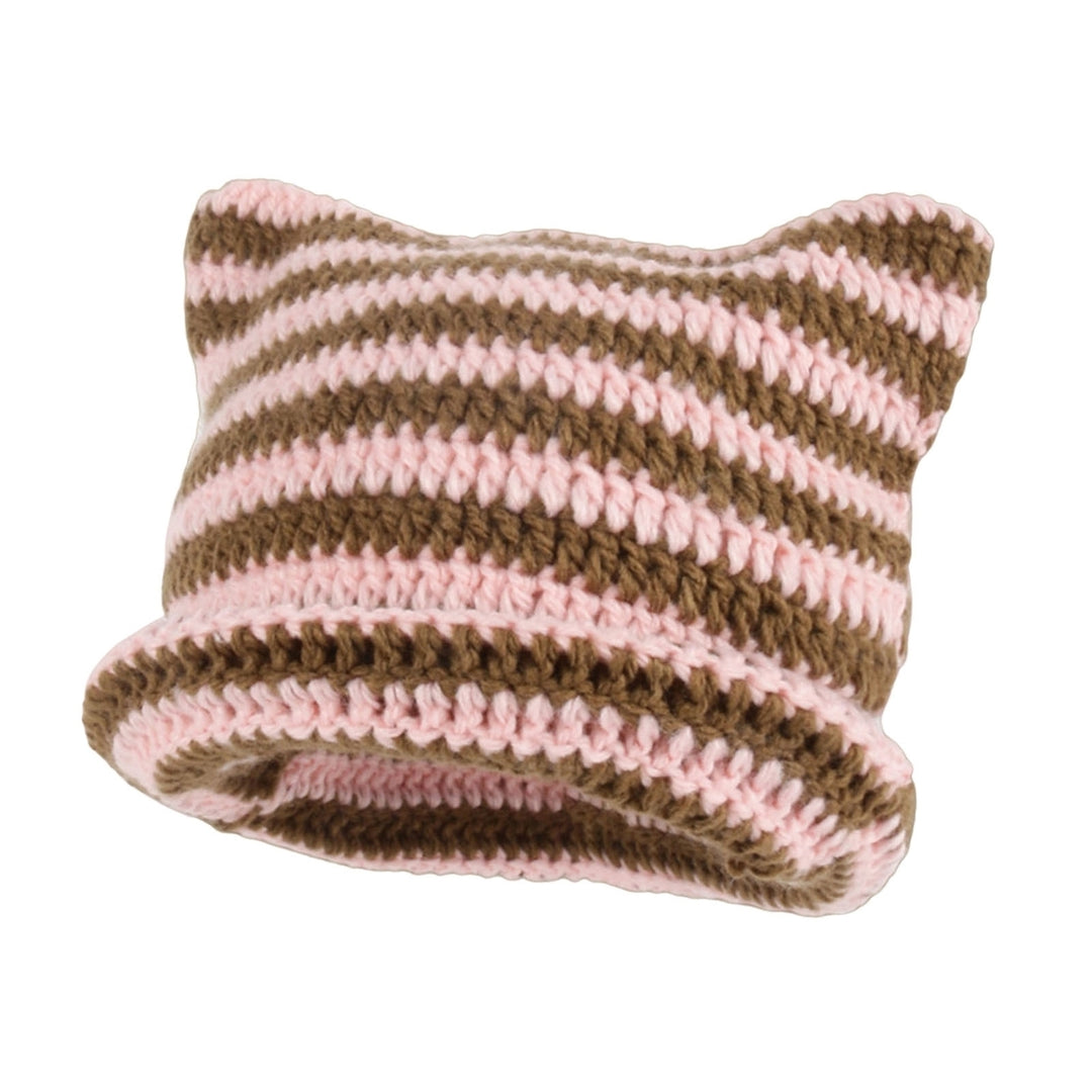 Beanie Hat No Brim Vivid Color Stretchy Breathable Friendly to Skin Decorative Yarn Winter All-Match Striped Women Image 4