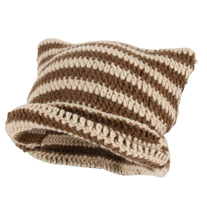 Beanie Hat No Brim Vivid Color Stretchy Breathable Friendly to Skin Decorative Yarn Winter All-Match Striped Women Image 6