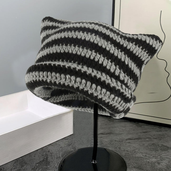 Beanie Hat No Brim Vivid Color Stretchy Breathable Friendly to Skin Decorative Yarn Winter All-Match Striped Women Image 9
