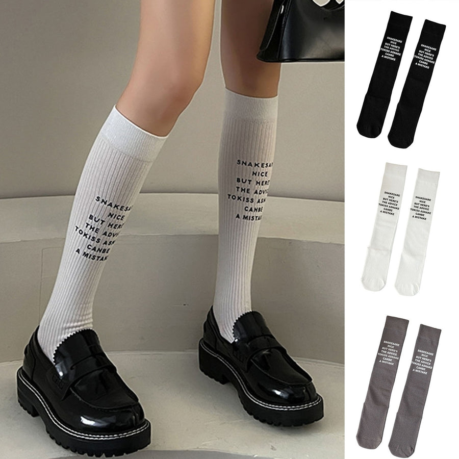1 Pair Japanese JK Socks Knee-length Letter Stamping Knitted Breathable Autumn Winter Long Socks for Outdoor Image 1