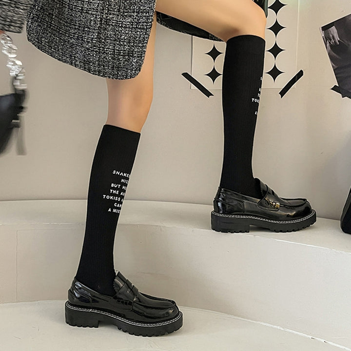 1 Pair Japanese JK Socks Knee-length Letter Stamping Knitted Breathable Autumn Winter Long Socks for Outdoor Image 6