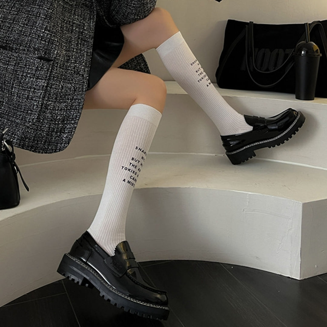 1 Pair Japanese JK Socks Knee-length Letter Stamping Knitted Breathable Autumn Winter Long Socks for Outdoor Image 7