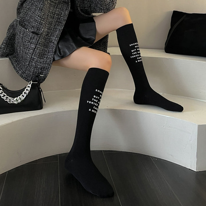 1 Pair Japanese JK Socks Knee-length Letter Stamping Knitted Breathable Autumn Winter Long Socks for Outdoor Image 9