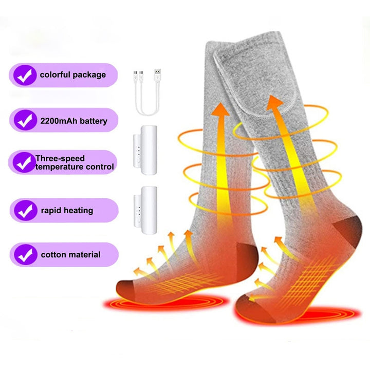 1 Set Hot Socks Elastic Long-Tube Heat-trapped Cotton 3 Gears Fast Charging Heated Socks Warmers for Winter Image 1