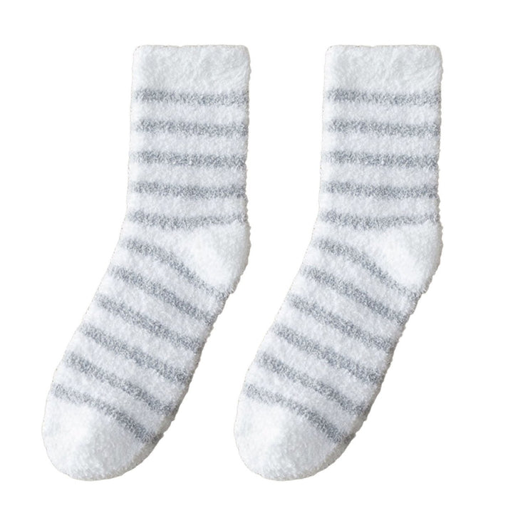 1 Pair Men Striped Socks Thickening Keep Warm Coral Fleece Individuality Cold Resistant Middle Tube Socks for Daily Use Image 3