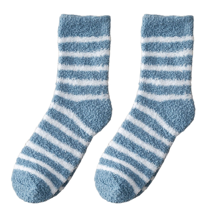 1 Pair Men Striped Socks Thickening Keep Warm Coral Fleece Individuality Cold Resistant Middle Tube Socks for Daily Use Image 4