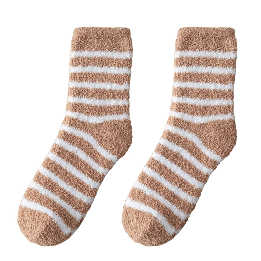 1 Pair Men Striped Socks Thickening Keep Warm Coral Fleece Individuality Cold Resistant Middle Tube Socks for Daily Use Image 6