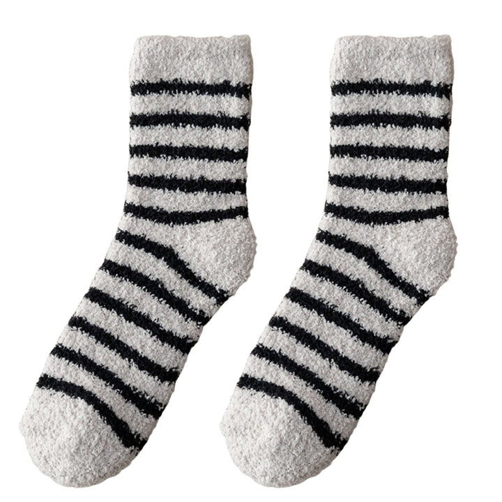 1 Pair Men Striped Socks Thickening Keep Warm Coral Fleece Individuality Cold Resistant Middle Tube Socks for Daily Use Image 7