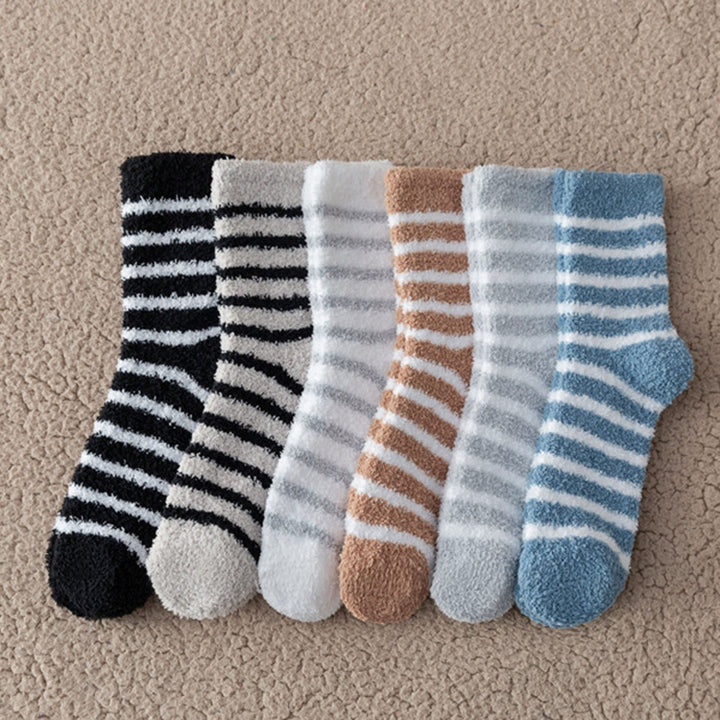 1 Pair Men Striped Socks Thickening Keep Warm Coral Fleece Individuality Cold Resistant Middle Tube Socks for Daily Use Image 10