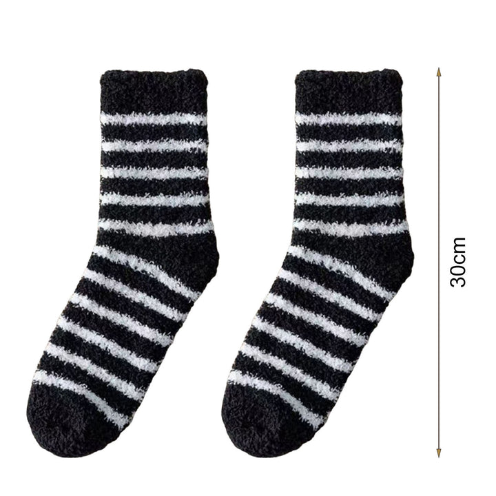 1 Pair Men Striped Socks Thickening Keep Warm Coral Fleece Individuality Cold Resistant Middle Tube Socks for Daily Use Image 11