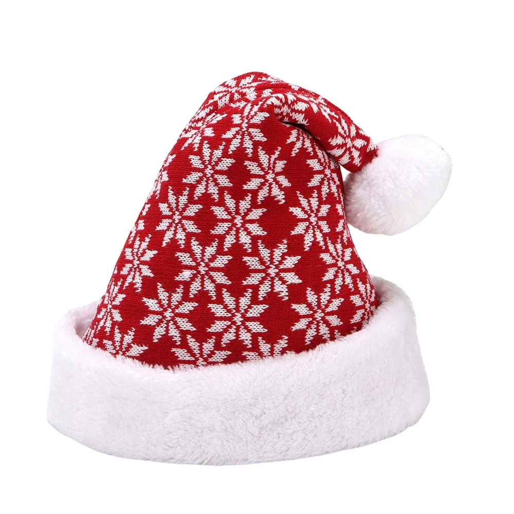 Knitted Christmas Hat Cartoon Pattern Short Plush Pointed with Cute Pompon Santa Cap for Outdoor Image 2