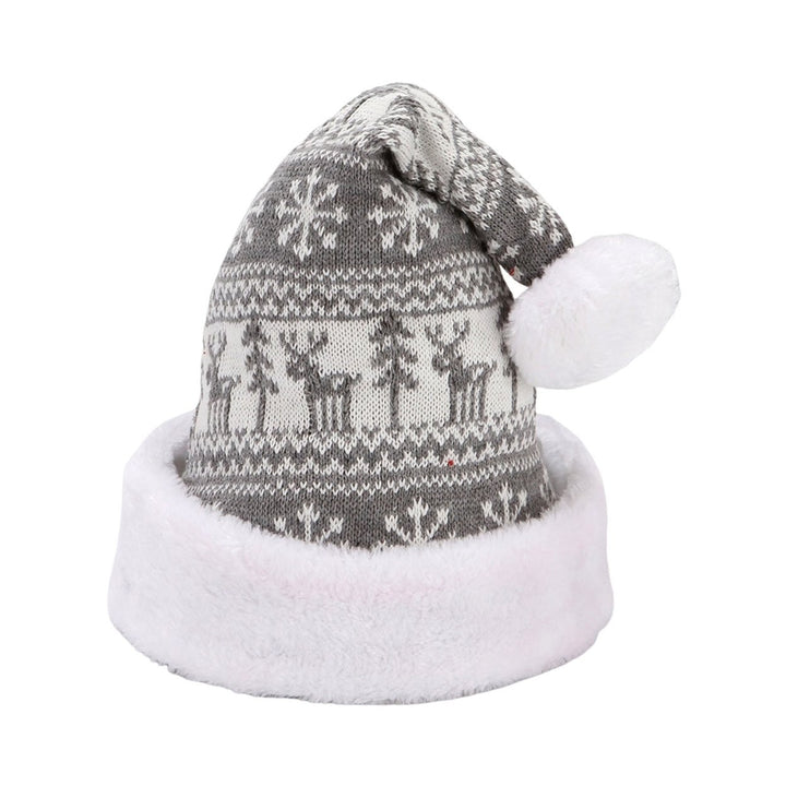 Knitted Christmas Hat Cartoon Pattern Short Plush Pointed with Cute Pompon Santa Cap for Outdoor Image 1