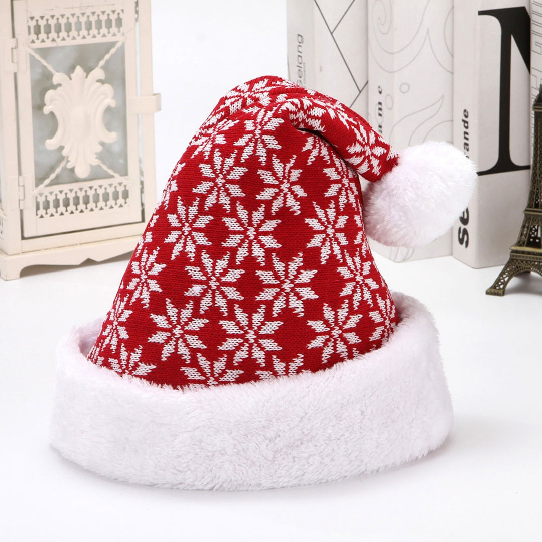 Knitted Christmas Hat Cartoon Pattern Short Plush Pointed with Cute Pompon Santa Cap for Outdoor Image 9