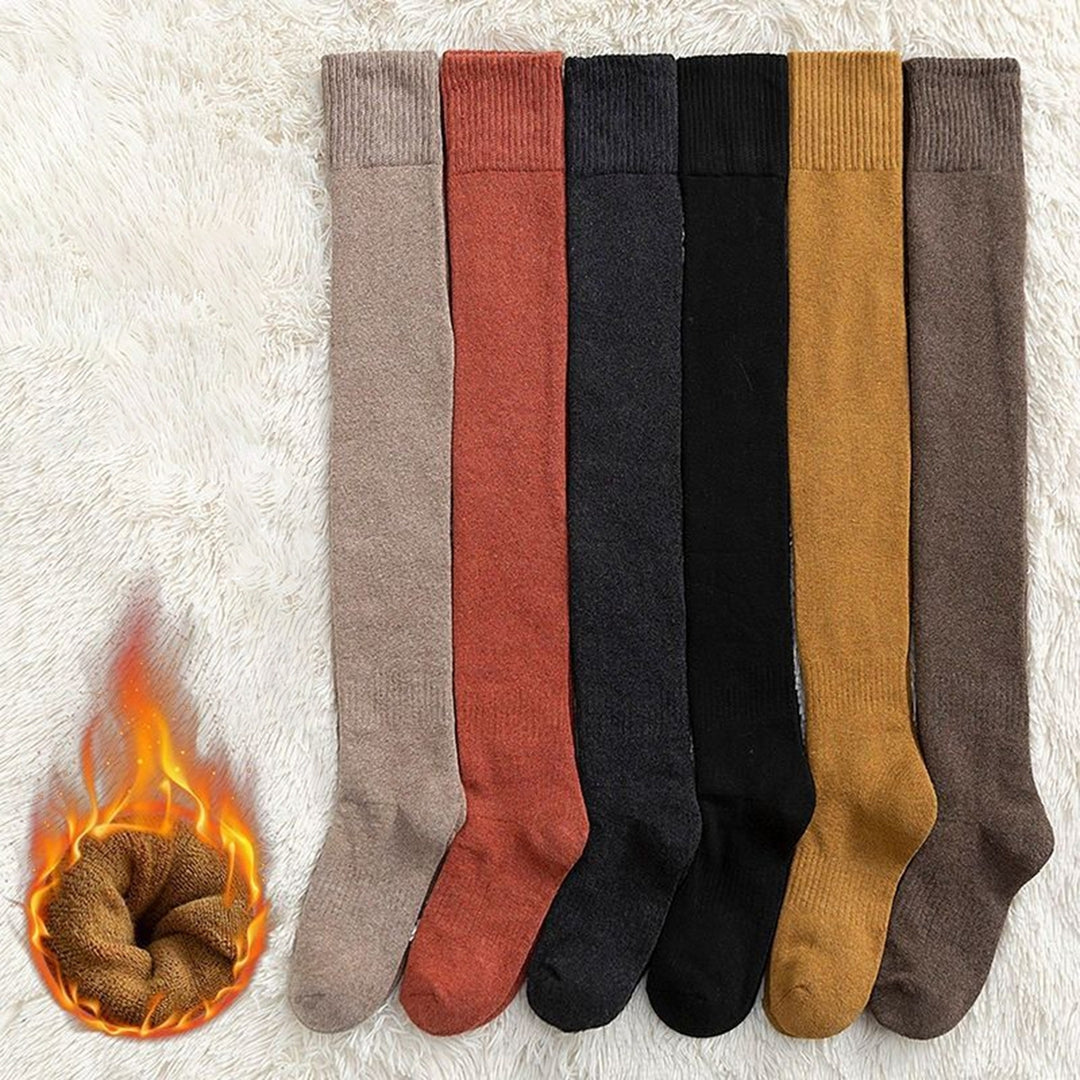 Thigh High Stocking Thickened Plush Solid Color Stretchy Super Soft Keep Warm Windproof Autumn Winter Women Over Knee Image 1