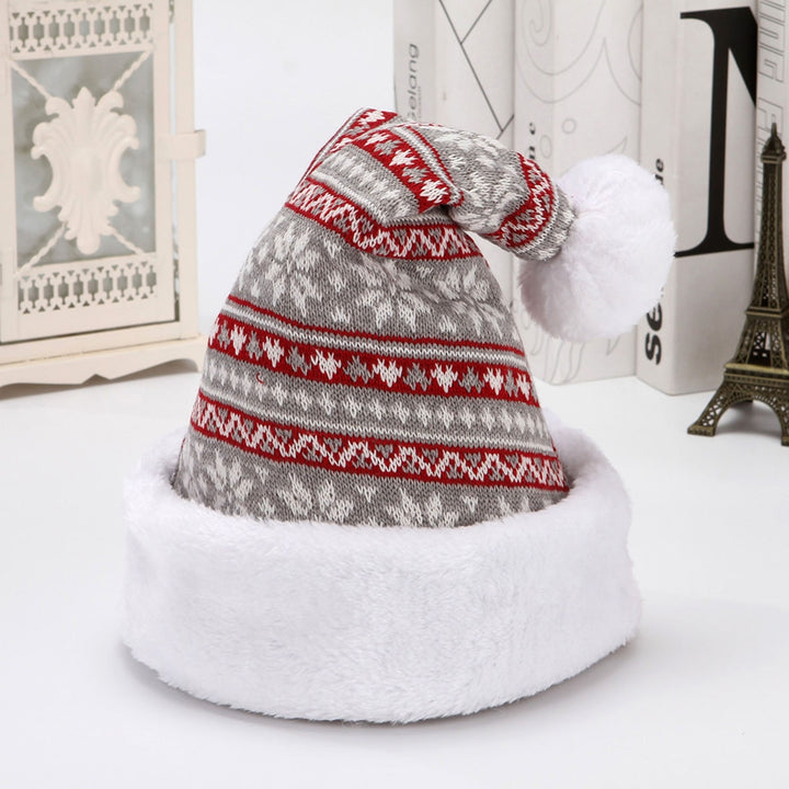 Knitted Christmas Hat Cartoon Pattern Short Plush Pointed with Cute Pompon Santa Cap for Outdoor Image 10