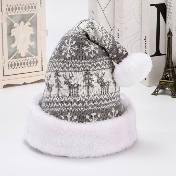 Knitted Christmas Hat Cartoon Pattern Short Plush Pointed with Cute Pompon Santa Cap for Outdoor Image 11
